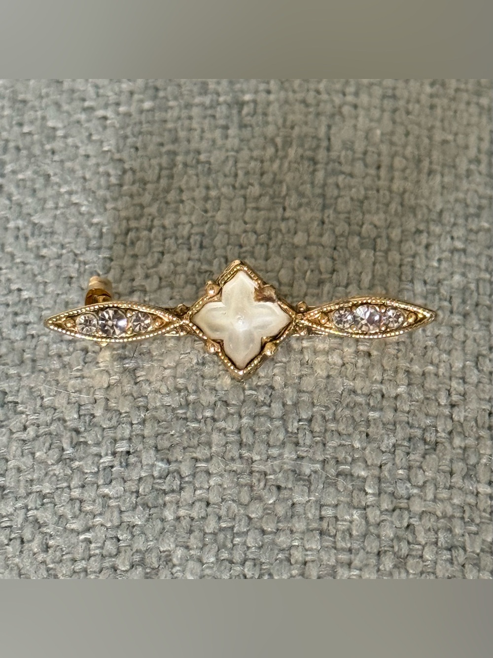 Vintage Brooch - in Gold and White Tones with Clear Crystal by Loree